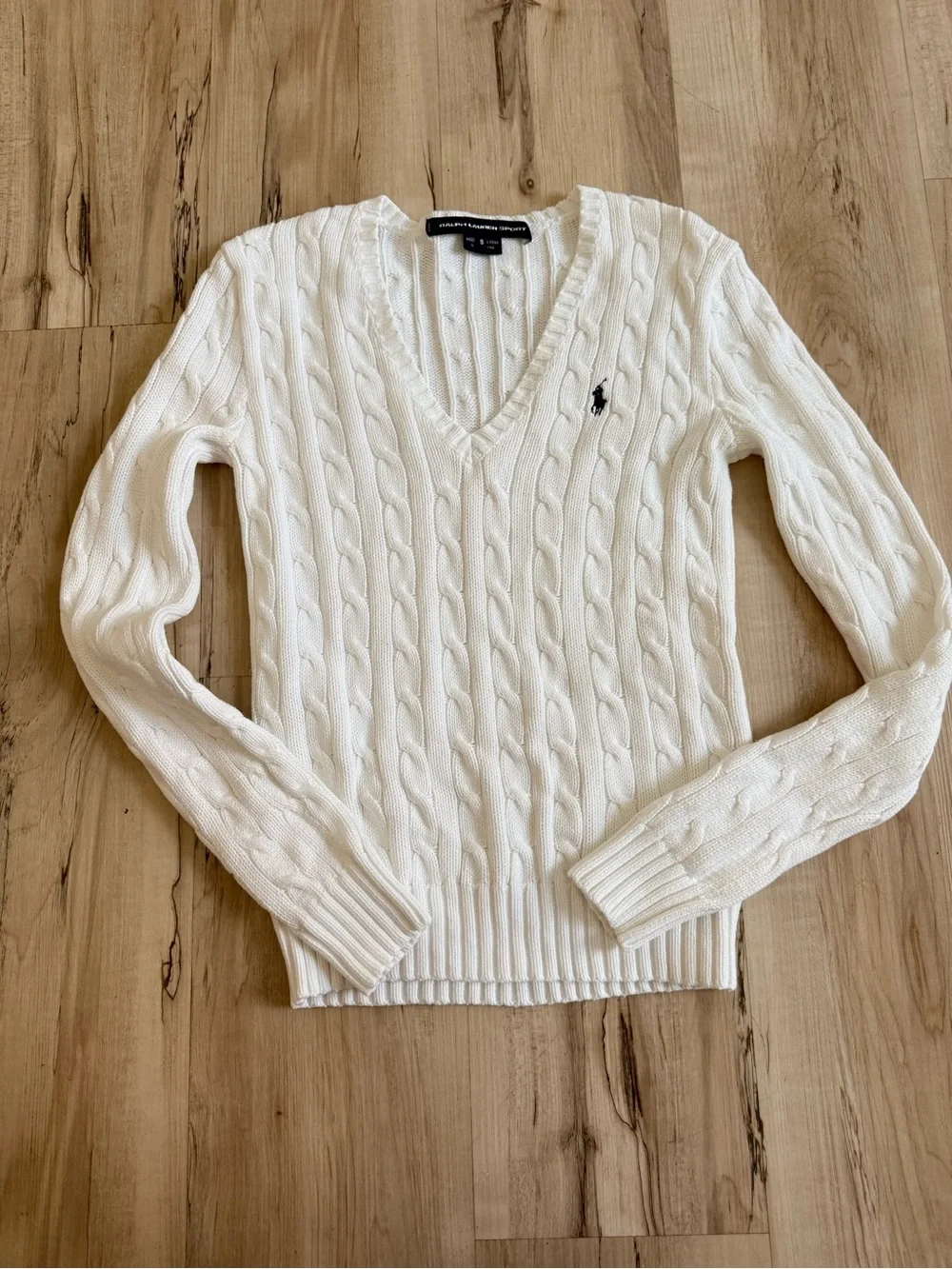 Ralph Lauren White Cable-Knit V-Neck Sweater - Picture 1 of 6